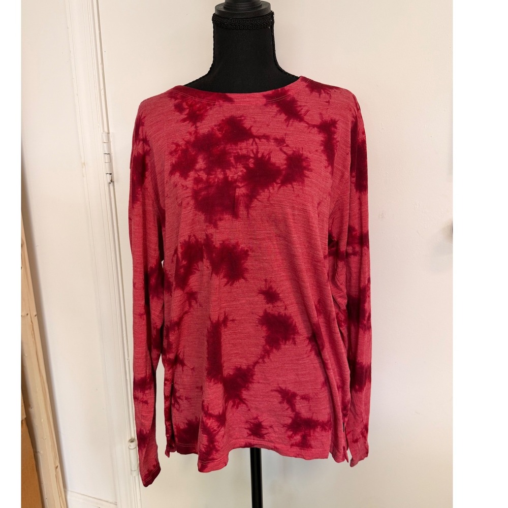 Lululemon Tie Dye Long Sleeve Shirt Red Crew Neck Athletic Top Women's XL